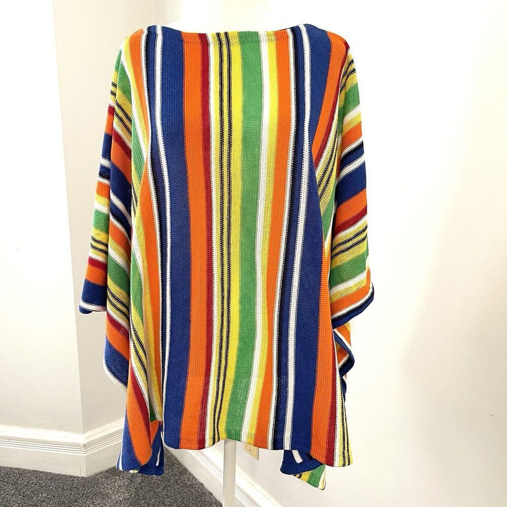 Lauren Ralph Lauren Poncho Sweater Womens L/XL Striped Lightweight Linen Cotton